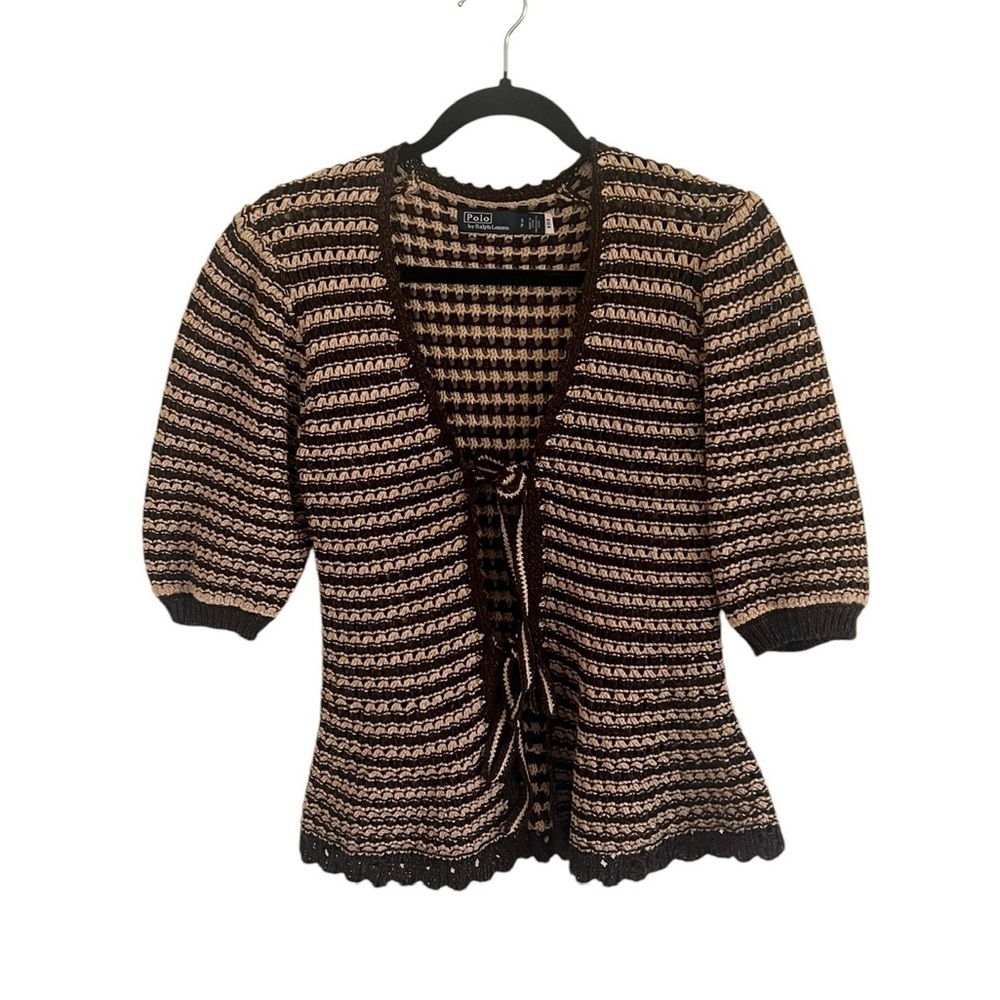 Polo Ralph Lauren Brown Cotton-Blend Short-Sleeve Cardigan Small